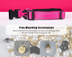 Personalized Reflective Hot Pink Dog Collar & Leash Set – Adjustable Cat Collar with Engraved Name Tag & Free Bell - AmyEngraved