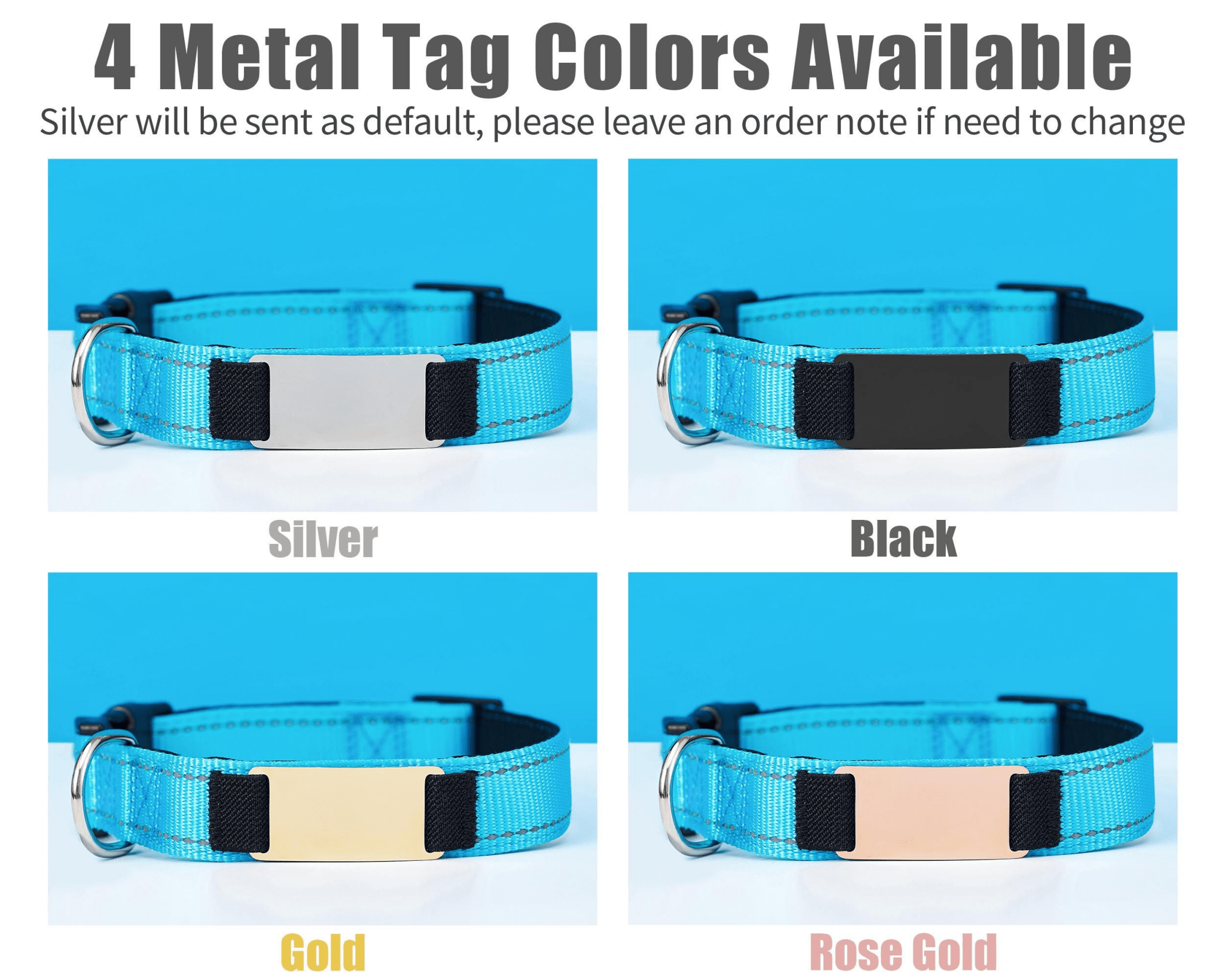 Personalized Reflective Blue Dog Collar with Engraved Name Tag – Adjustable Cat Collar with Leash & Free Bell - AmyEngraved
