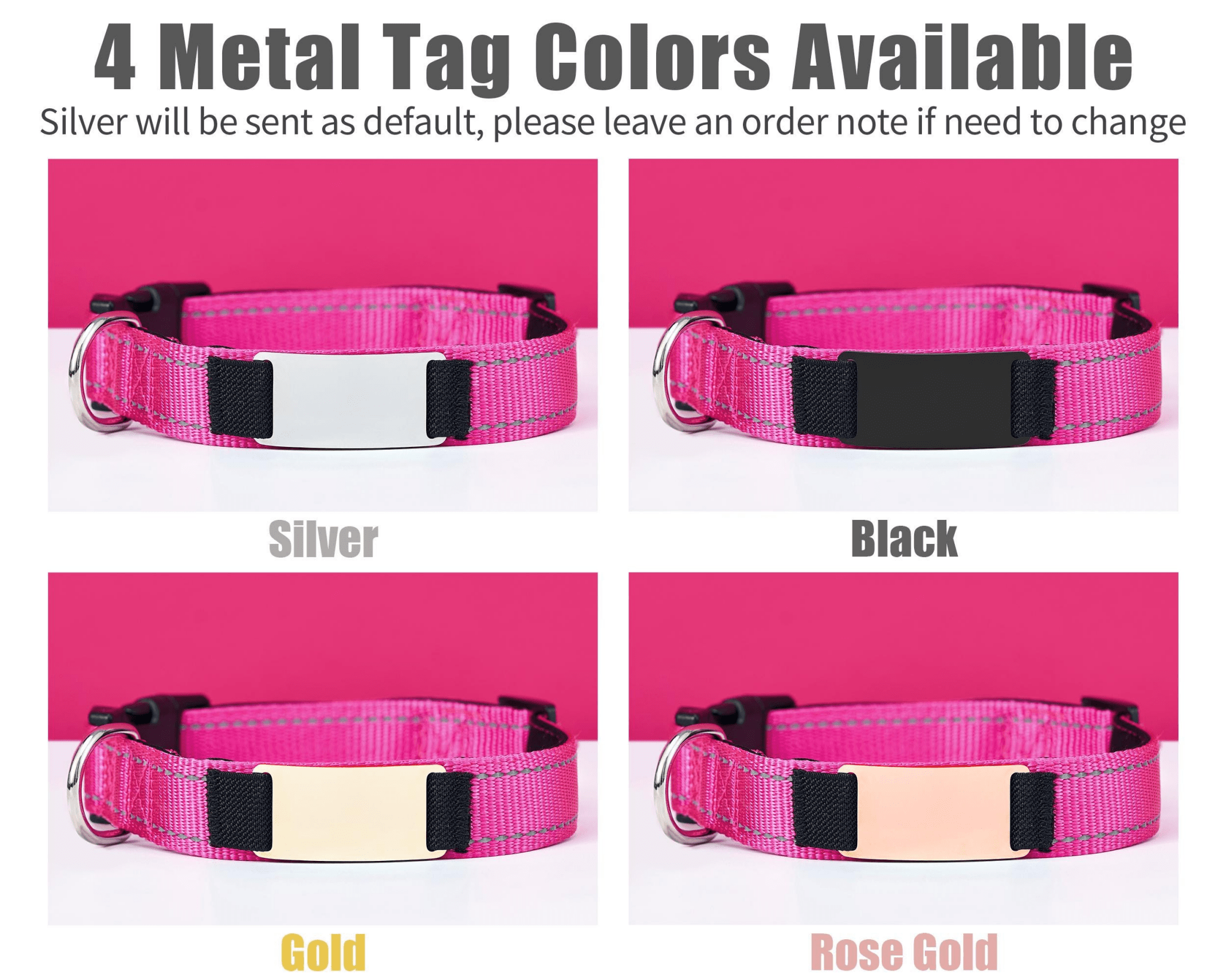 Personalized Reflective Hot Pink Dog Collar & Leash Set – Adjustable Cat Collar with Engraved Name Tag & Free Bell - AmyEngraved