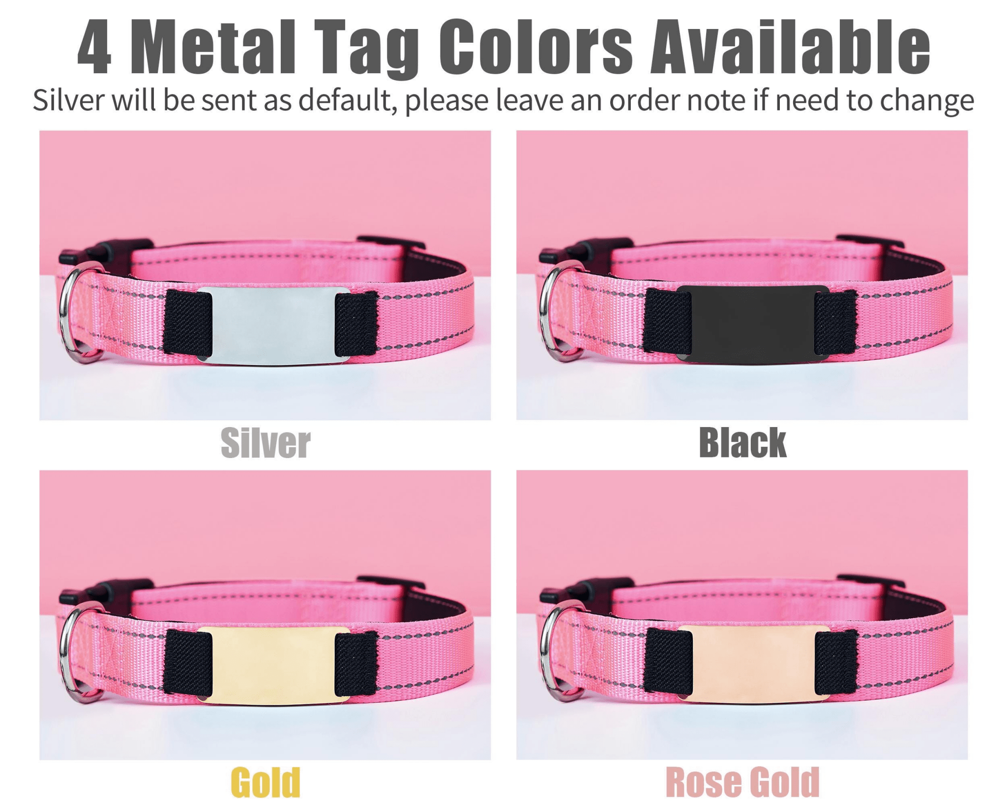 Personalized Reflective Pink Dog Collar with Engraved Name Tag – Adjustable Cat Collar with Leash & Free Bell - AmyEngraved