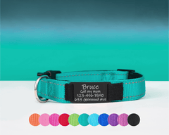 Personalized Reflective Dog Collar with Engraved Name Tag – Adjustable Custom Pet Collar with Leash - AmyEngraved