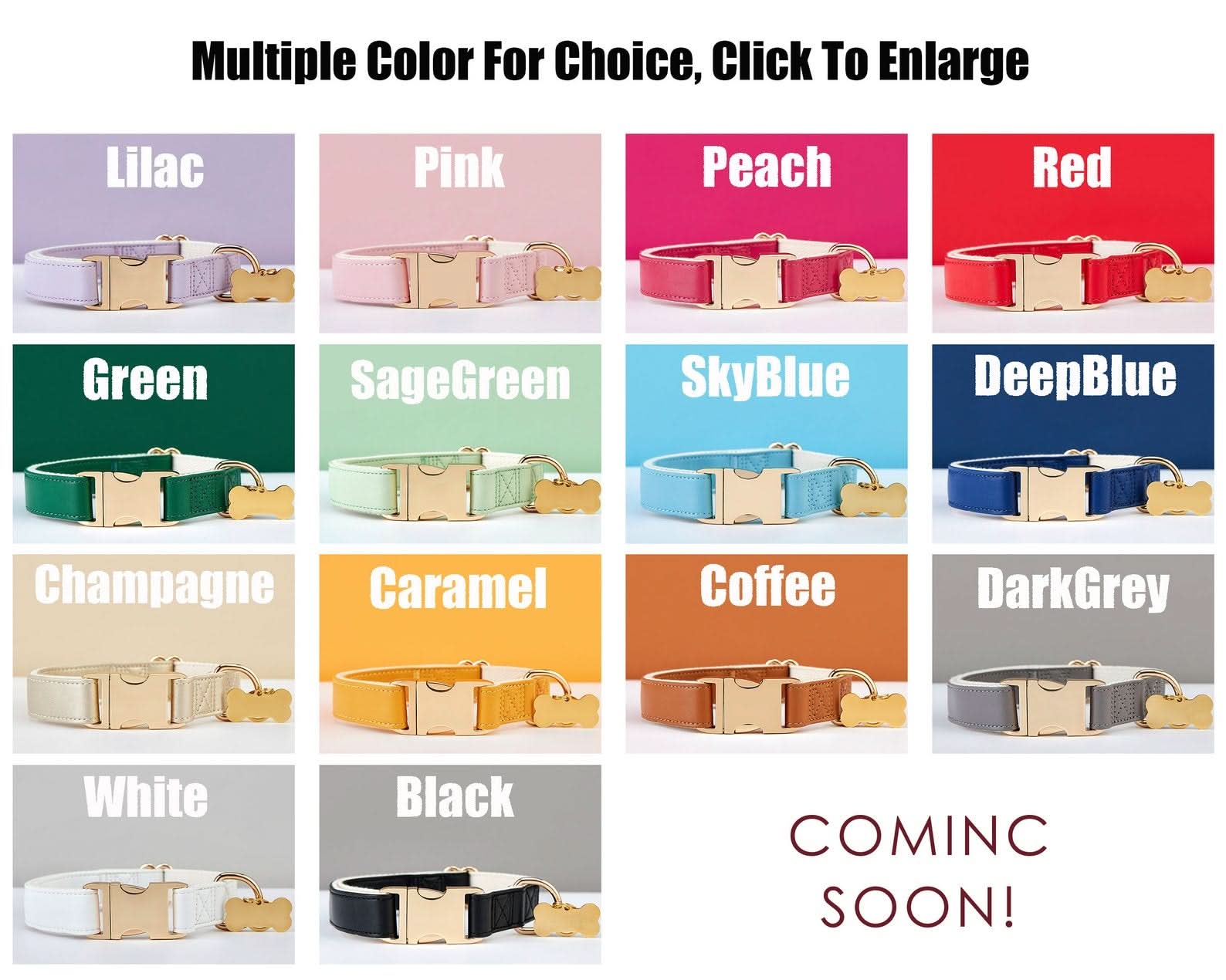 Pink Waterproof PU Leather Dog Collar & Leash Set | Solid Design | Engraved Metal Buckle Plate + Free Pet Name Tag | Wedding Puppy Gift - AmyEngraved