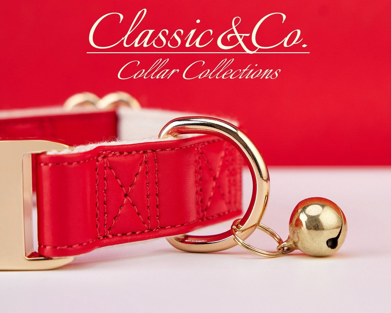 Red Waterproof PU Leather Dog Collar & Leash Set | Solid Design | Engraved Metal Buckle Plate + Free Pet Name Tag | Wedding Puppy Gift - AmyEngraved
