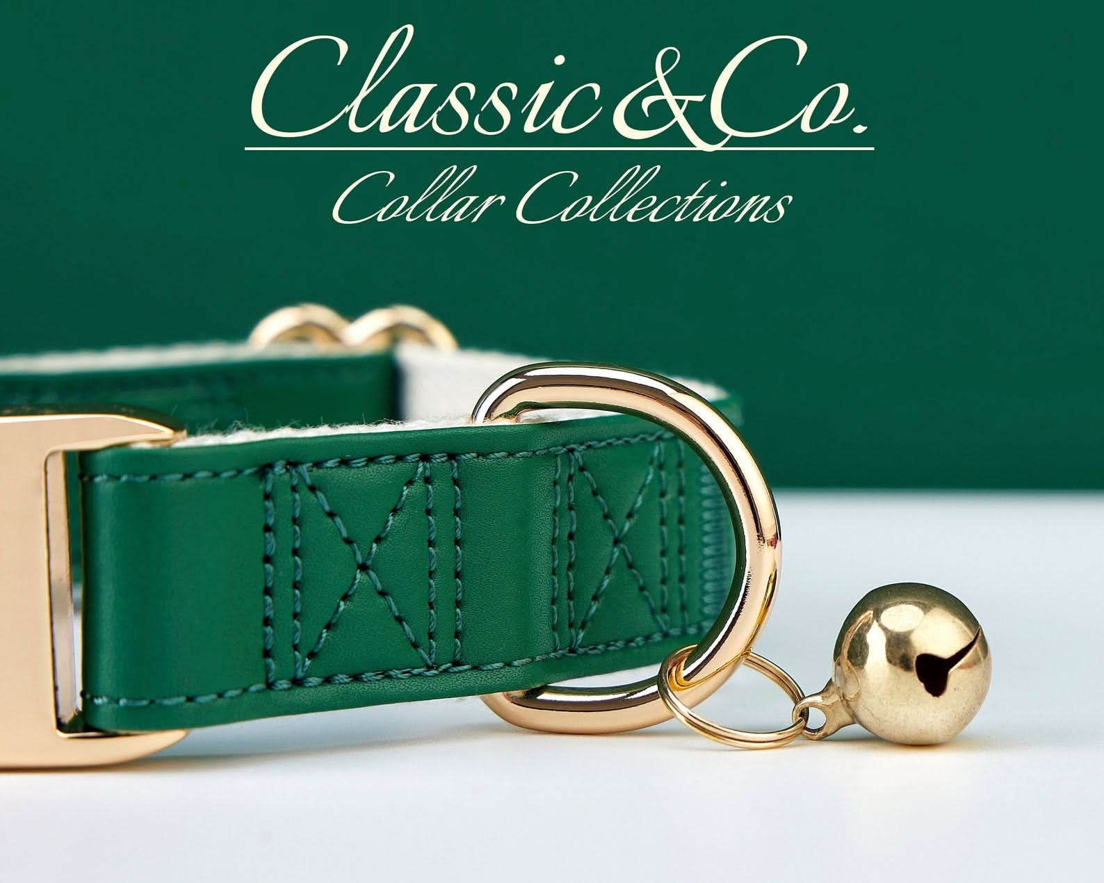 Green Waterproof PU Leather Dog Collar & Leash Set | Solid Design | Engraved Metal Buckle Plate + Free Pet Name Tag | Wedding Puppy Gift - AmyEngraved