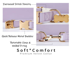 Lilac Waterproof PU Leather Dog Collar & Leash Set | Solid Purple | Free Engraved Metal Buckle Name Tag | Wedding Puppy Gift - AmyEngraved