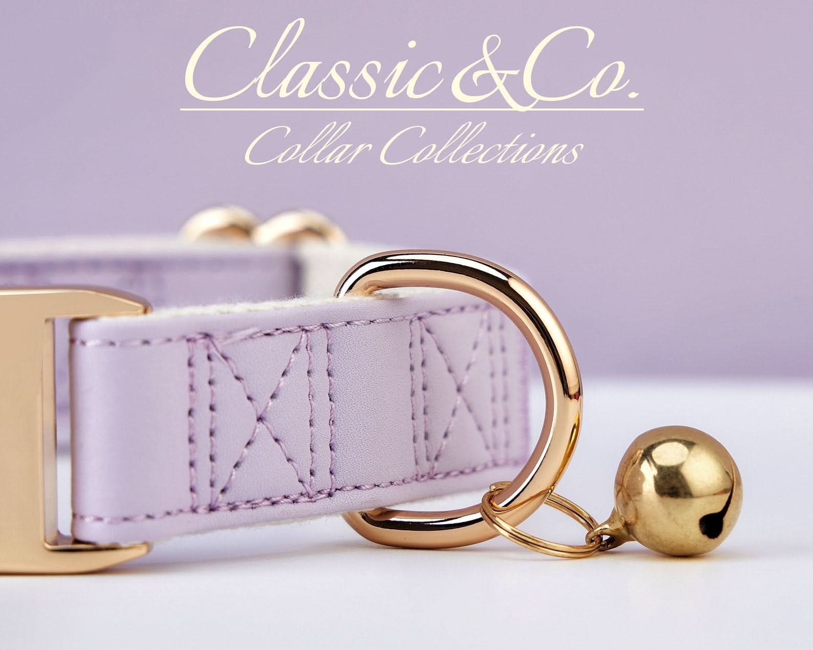 Lilac Waterproof PU Leather Dog Collar & Leash Set | Solid Purple | Free Engraved Metal Buckle Name Tag | Wedding Puppy Gift - AmyEngraved