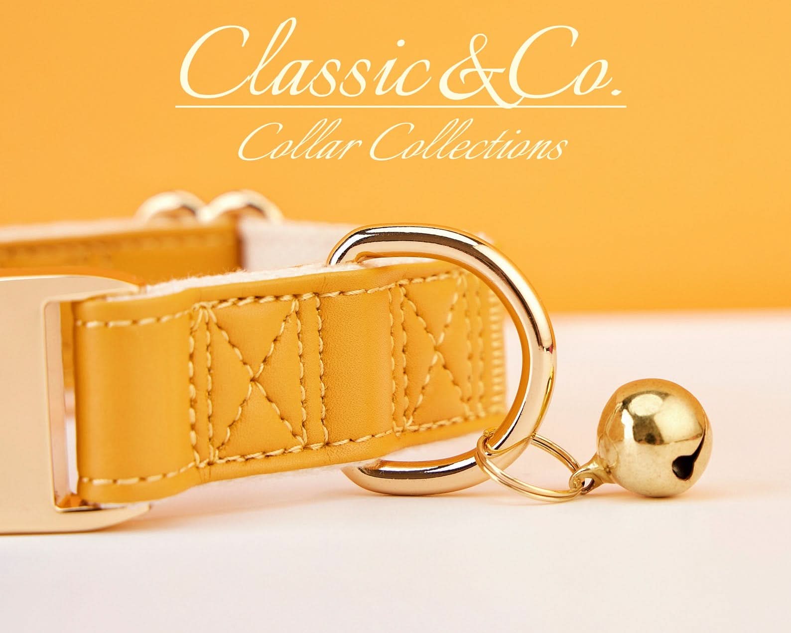 Caramel Waterproof PU Leather Dog Collar & Leash Set | Solid Design | Engraved Metal Buckle Plate + Free Name Tag | Wedding Puppy Gift - AmyEngraved