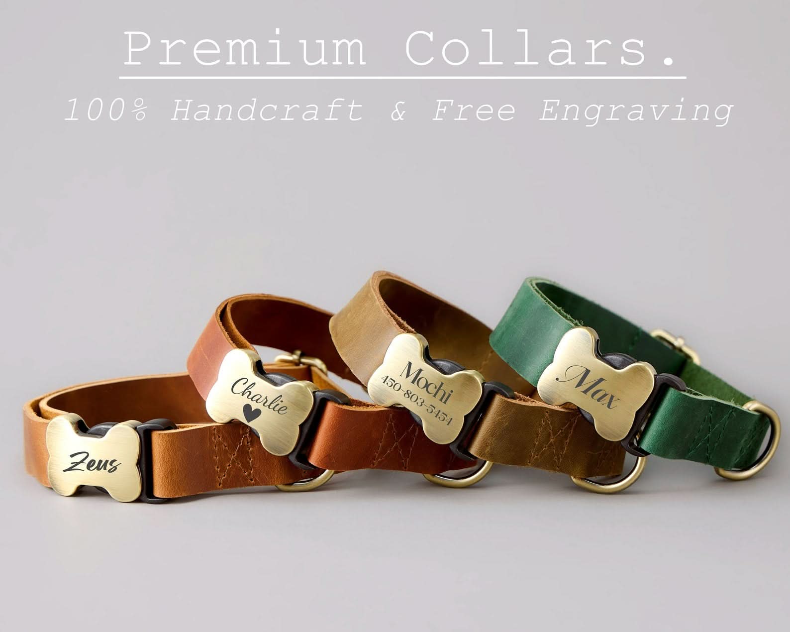 Genuine Cowhide Leather Dog Collar & Leash Set | Solid Purple | Engraved Metal Buckle + Free Name Tag | Wedding Puppy Gift - AmyEngraved