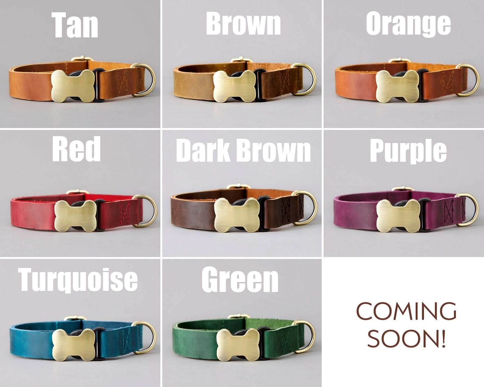 Genuine Cowhide Leather Dog Collar & Leash Set | Solid Dark Brown | Engraved Metal Buckle + Free Name Tag | Wedding Puppy Gift - AmyEngraved