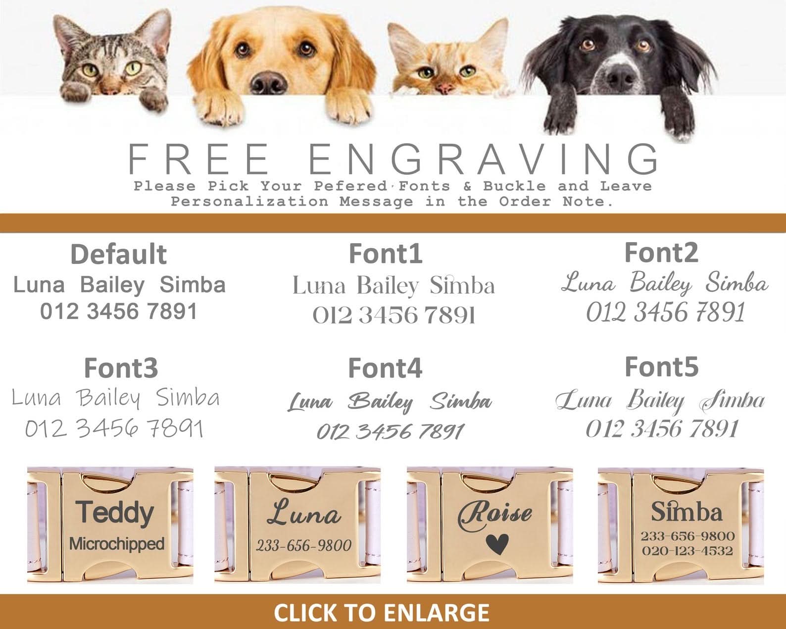 Caramel Waterproof PU Leather Dog Collar & Leash Set | Solid Design | Engraved Metal Buckle Plate + Free Name Tag | Wedding Puppy Gift - AmyEngraved