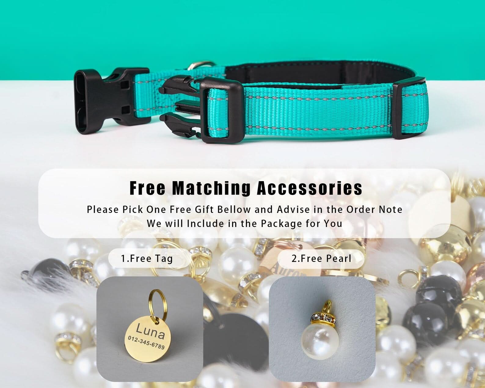 Personalized Reflective Dog Collar with Engraved Name Tag – Adjustable Custom Pet Collar with Leash - AmyEngraved