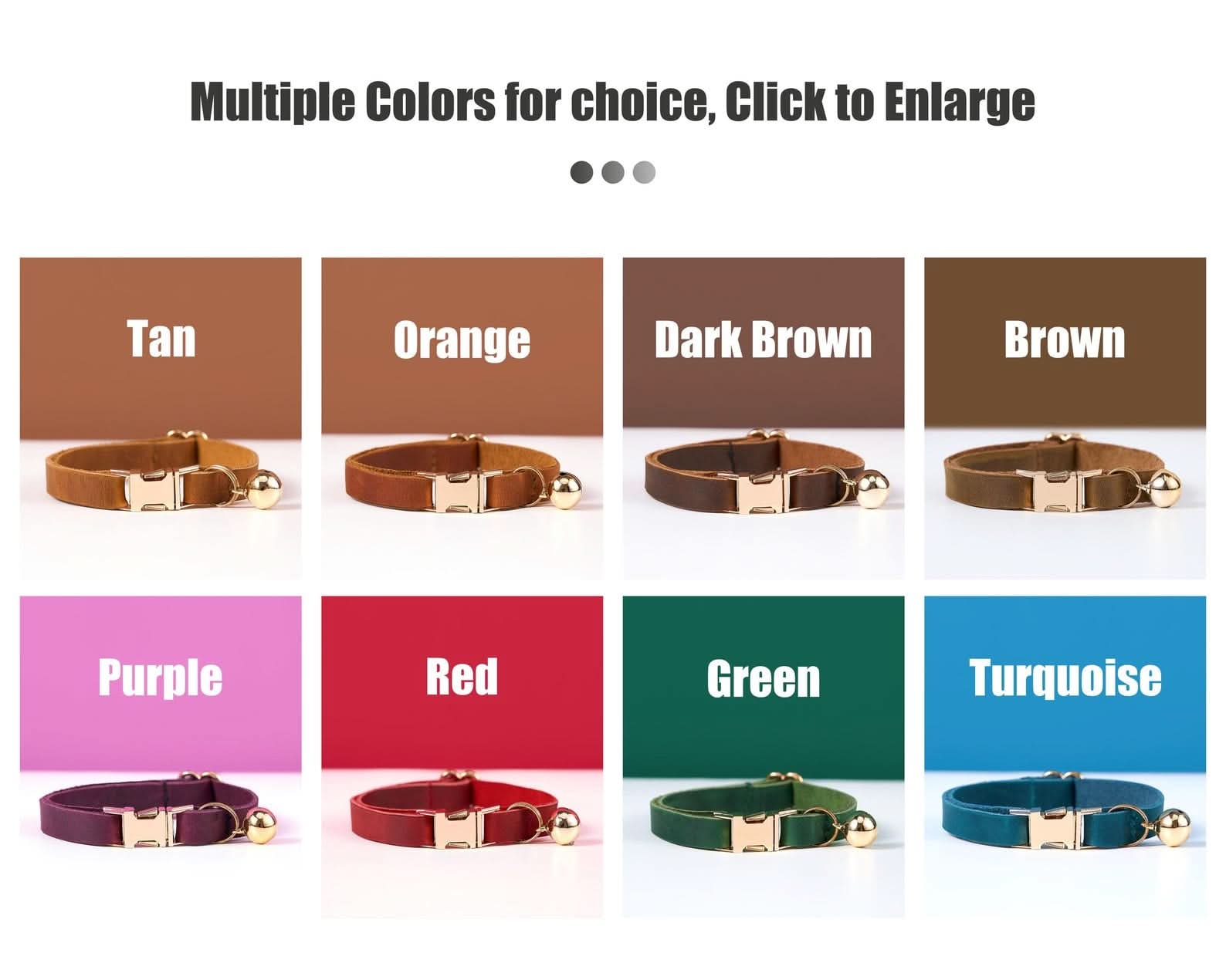 Genuine Leather Engraved Cat Collar with Bell | Personalized Kitten Collar with ID Tag or Name | Brown, Tan & Orange - AmyEngraved