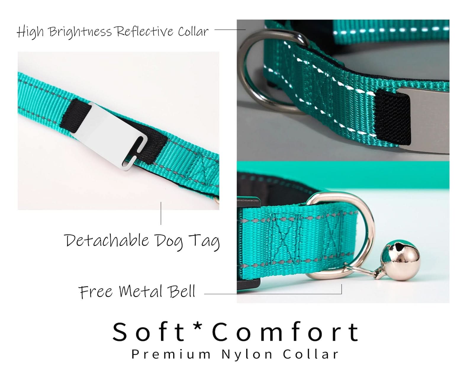 Personalized Reflective Dog Collar with Engraved Name Tag – Adjustable Custom Pet Collar with Leash - AmyEngraved