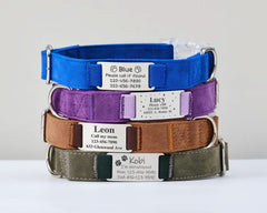 Personalized Suede Leather Dog Collar with Leash | Brown Silent Pet Collar | Engraved Name with Detachable Metal Tag | Custom Cat Collar - AmyEngraved
