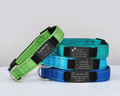 Personalized Reflective Dog Collar with Engraved Name Tag – Adjustable Custom Pet Collar with Leash - AmyEngraved