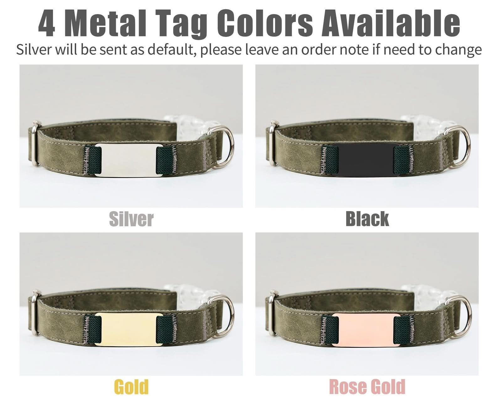 Custom Suede Leather Dog Collar with Leash | Olive Green Silent Pet Collar | Engraved Name with Detachable Metal Tag | Personalized Cat Collar - AmyEngraved
