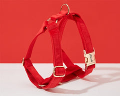 Red Velvet Dog Harness and Leash Set | Personalized No Pull Step In Puppy Harness, Collar, Bowtie, and Poop Bag Holder | Wedding Pet Bundle - AmyEngraved